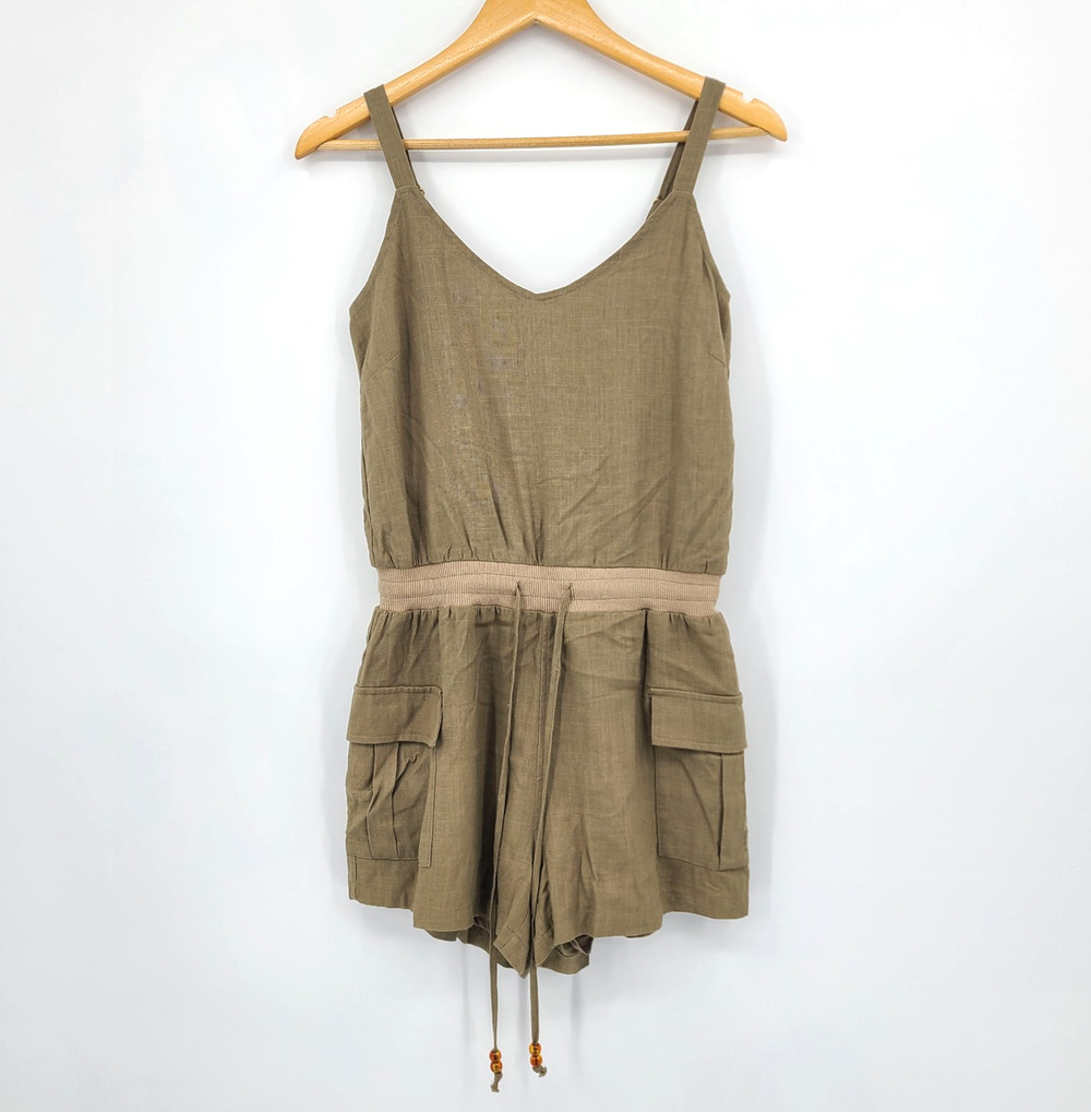 NWT Heartloom Opal Romper Cami Top Linen Blend Olive Safari Boho Coastal Size XS